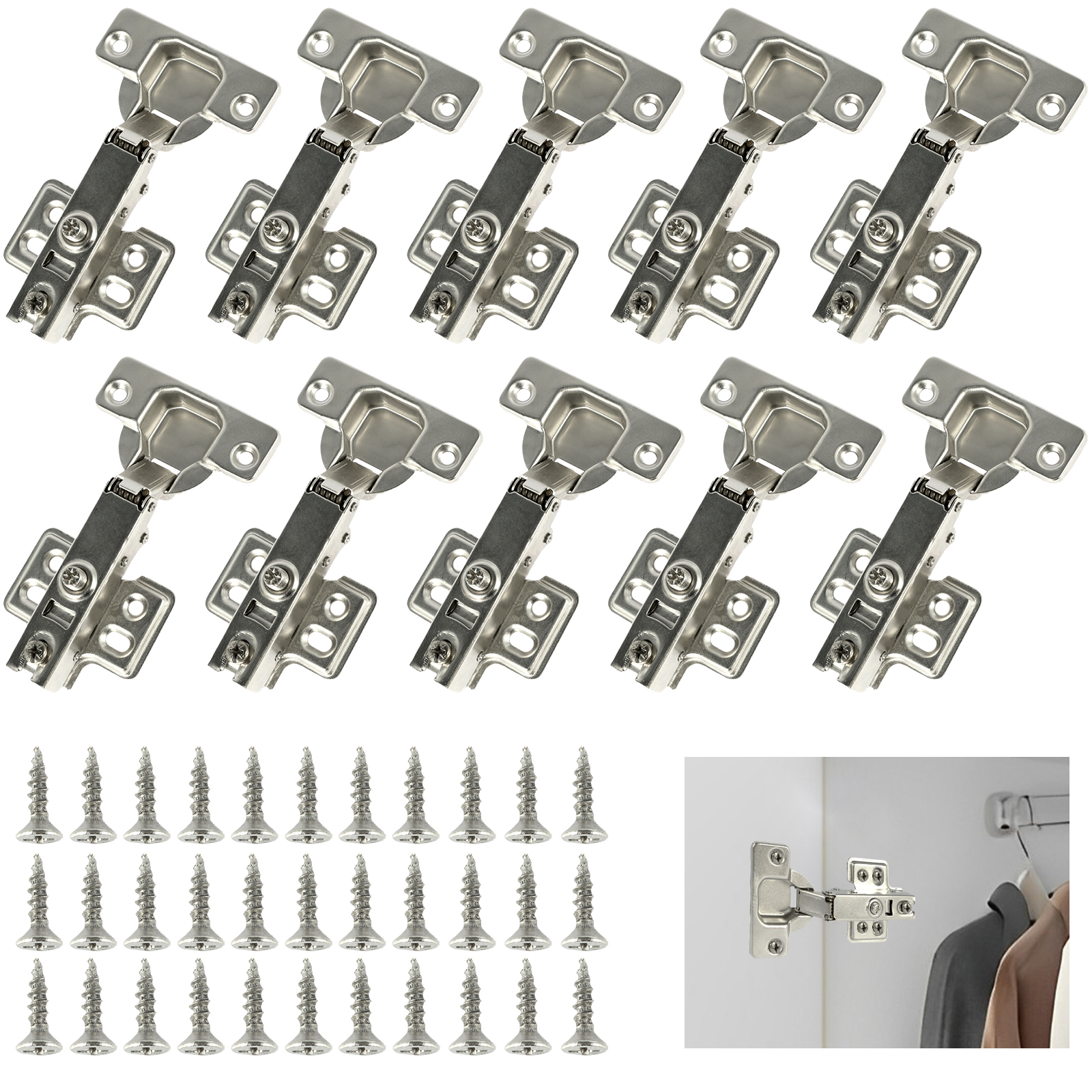 Soft Close Hinge - 10/20Pcs Stainless Steel Cabinet Door Hinges