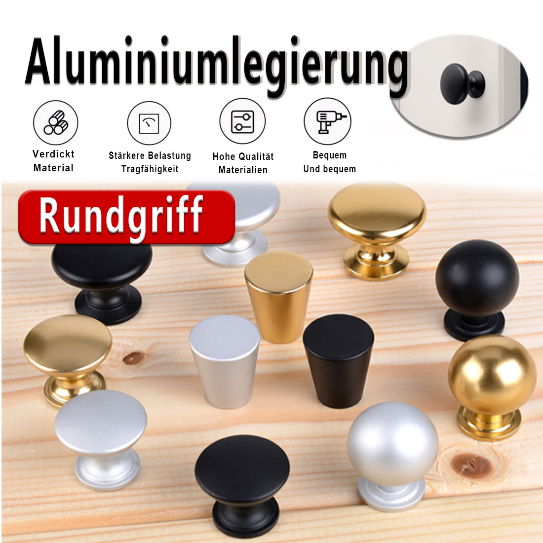 Furniture Hardware Design - 5PCS Aluminum Kitchen Cupboard Round Shape